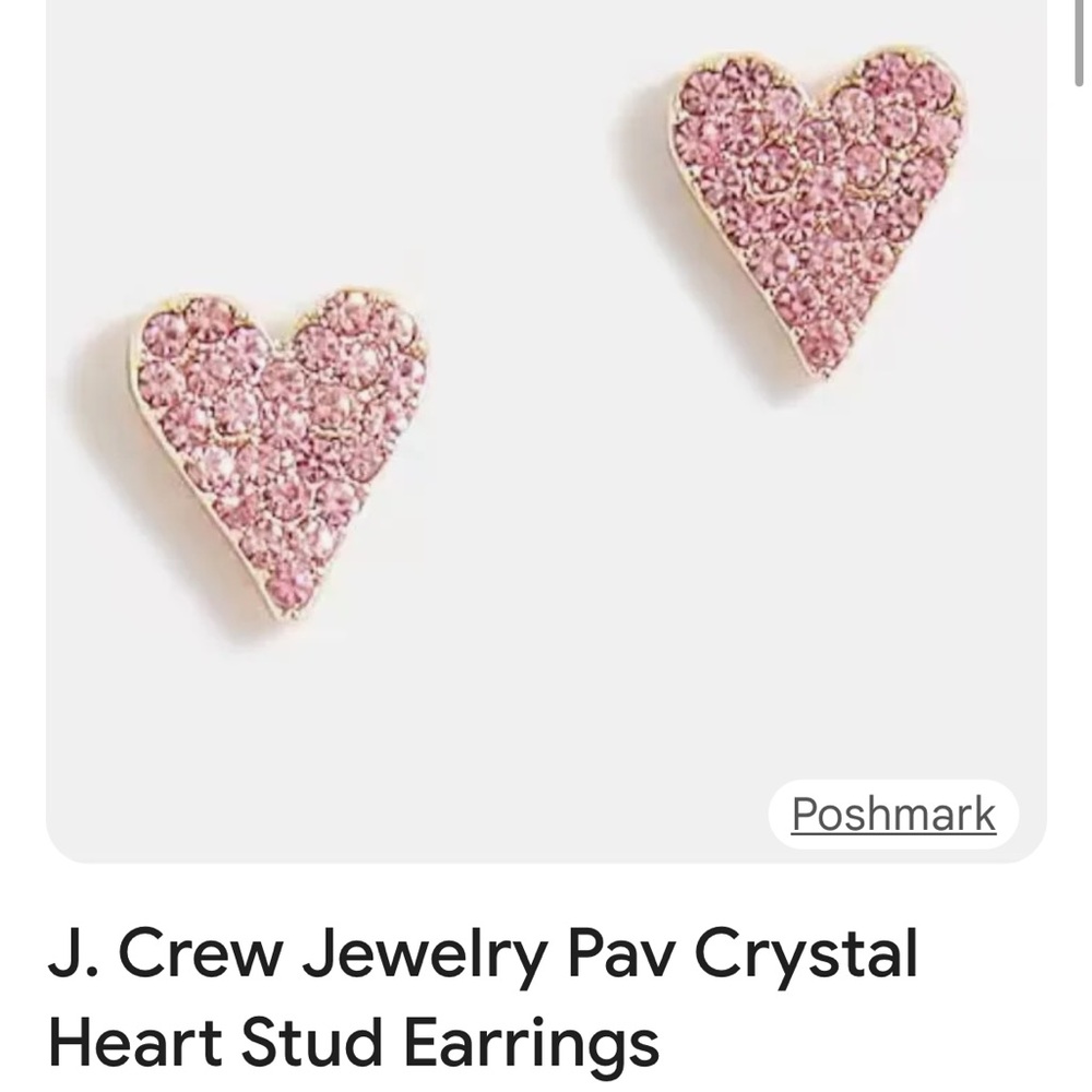 J Crew. Pavé crystal heart stud earrings. Brand New SET OF 2